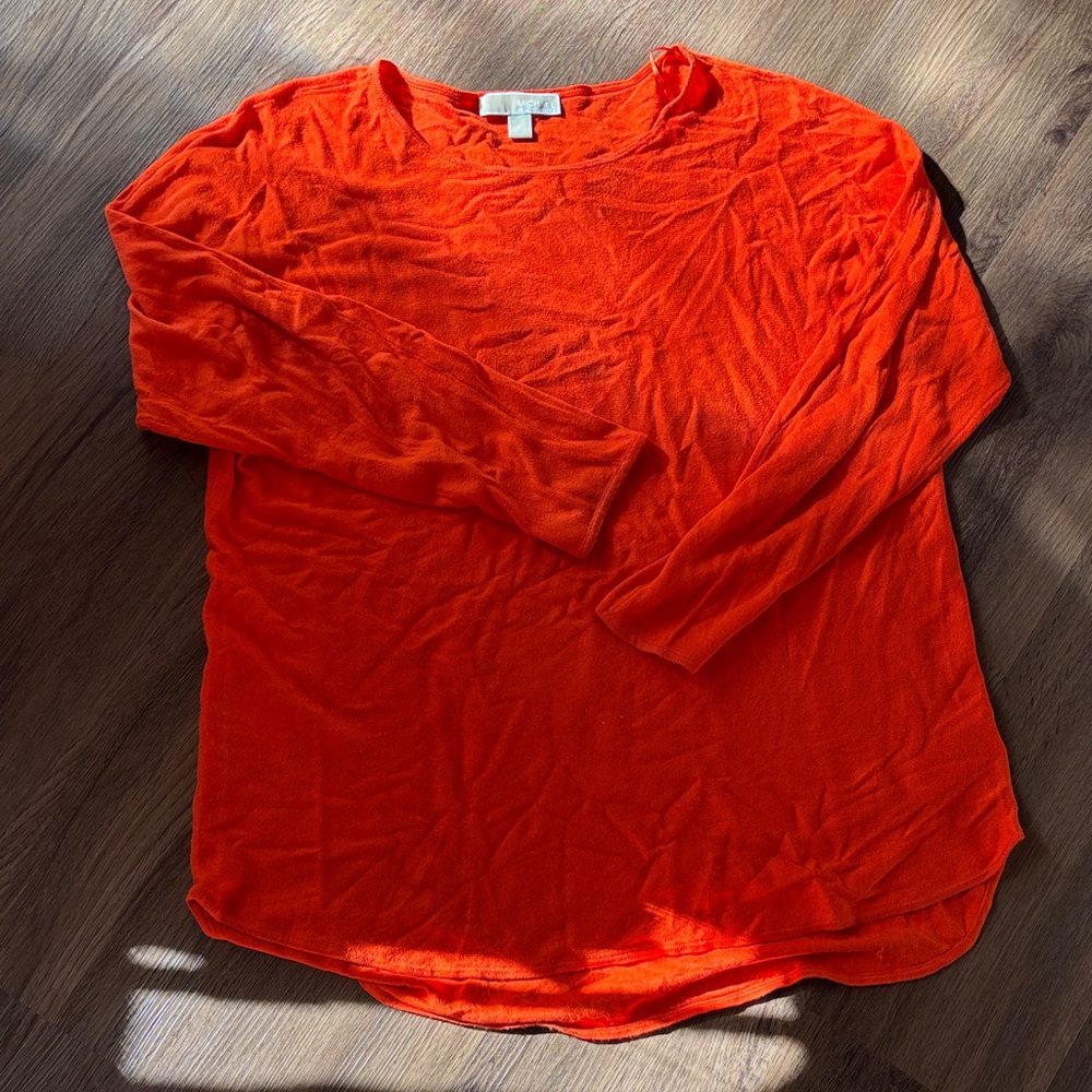 Michael Kors Vibrant Orange Boat Neck Long Sleeve Top Sweater Cotton